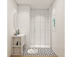 Douchedeur schuifdeur 110x195cm 8mm gehard glass easyclean(Vast glas+Schuifdeuren)glanzend chroom aluminium profiel