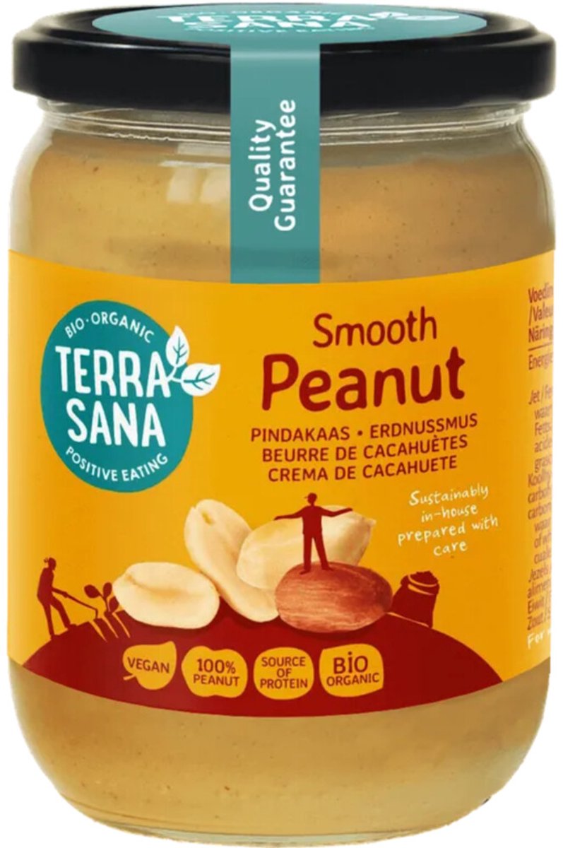 Terrasana - Pindakaas Fijn Biologisch - 2 x 500 gr - Voordeelverpakking