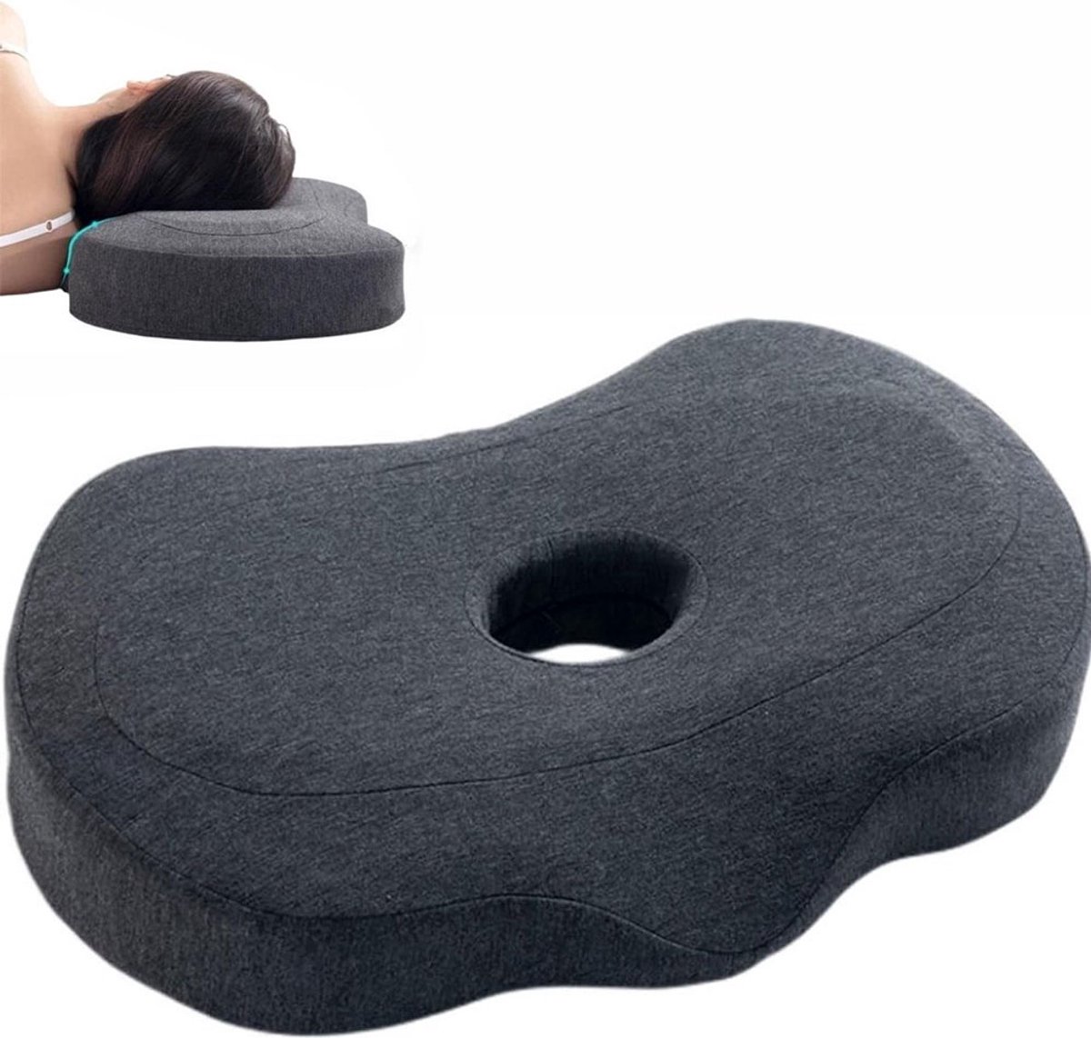 Piercing Kussen - Oorpiercing Kussen Voor Zijslapers - Zijslaapkussen - Traagschuim Kussen - Ergonomisch - Kussen Met Gat Voor Oor - Donut Kussen Piercing - Tegen Oorpijn - 55x 35x 9x 7cm - Ringkussen - Wasbare - Afneembare - Grijs - Huidvriendelijk
