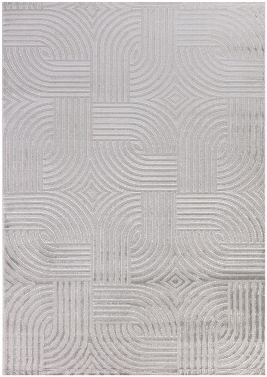 Sahara Vloerkleed – Zilver – Subtiel Cirkelpatroon – Modern & Praktisch – 240x340 cm