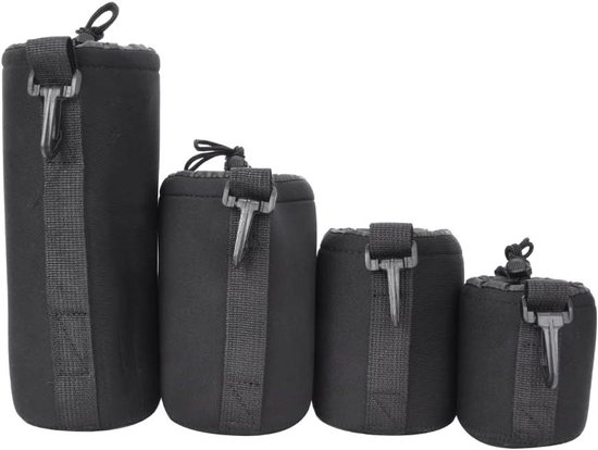 Neopreen Cameralens Opbergtas | Krasbestendig | Beschermende Tas | S M L XL | Zwart - 4 Stuks | Voor Digitale Reflex Cameralens | Standaard | Opbergtas voor Cameralens