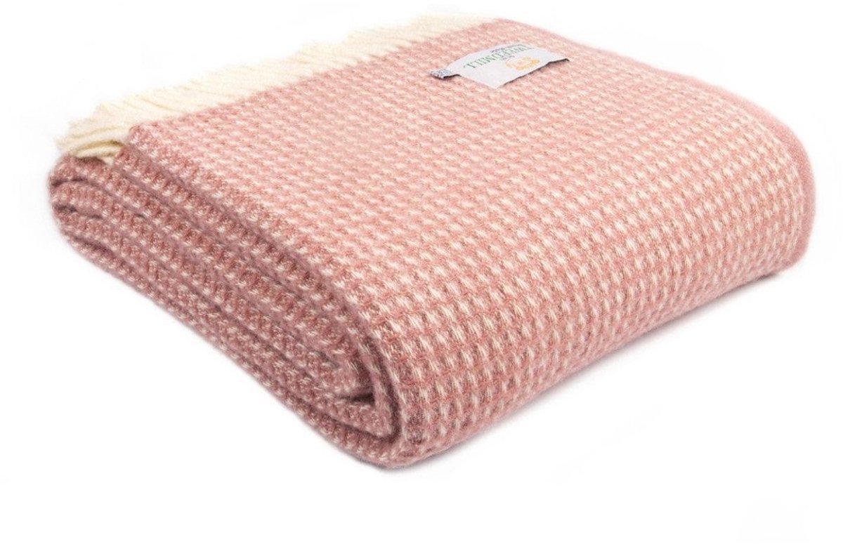 Tweedmill - Wollen plaid - Wafelpatroon - Roze