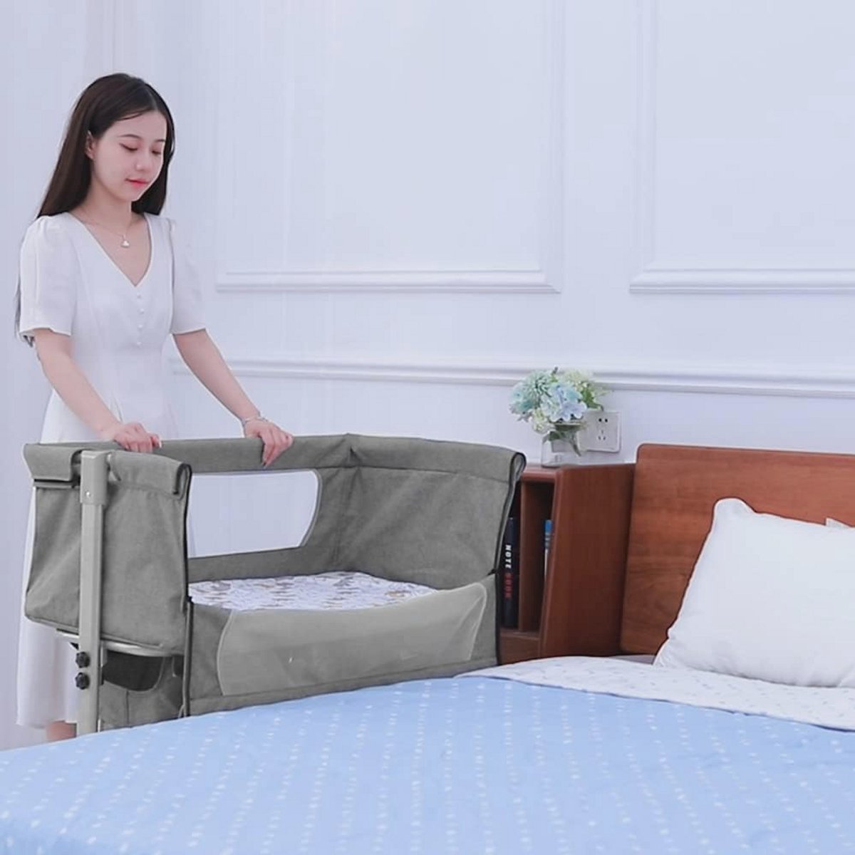 Image of 3-in-1 babybed met verstelbare hoogte en muskietennet - mobiel en multifunctioneel wiegje