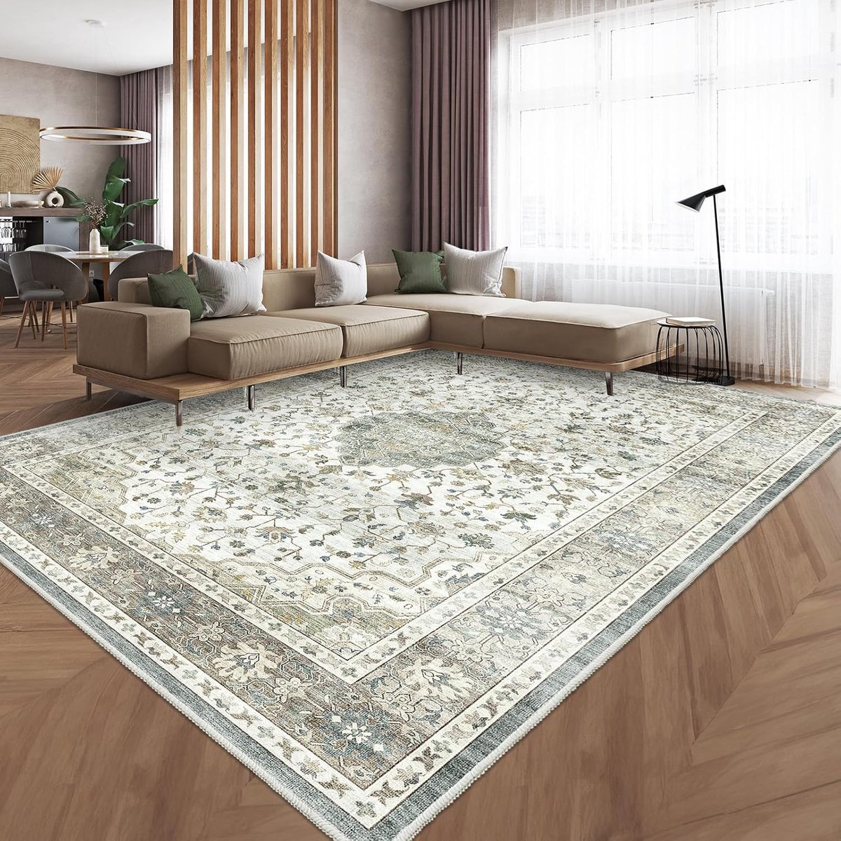 Ibenzoa® Gedetailleerd Beige en Groen Berber Vloerkleed - Klassieke Textuur en Duurzaamheid