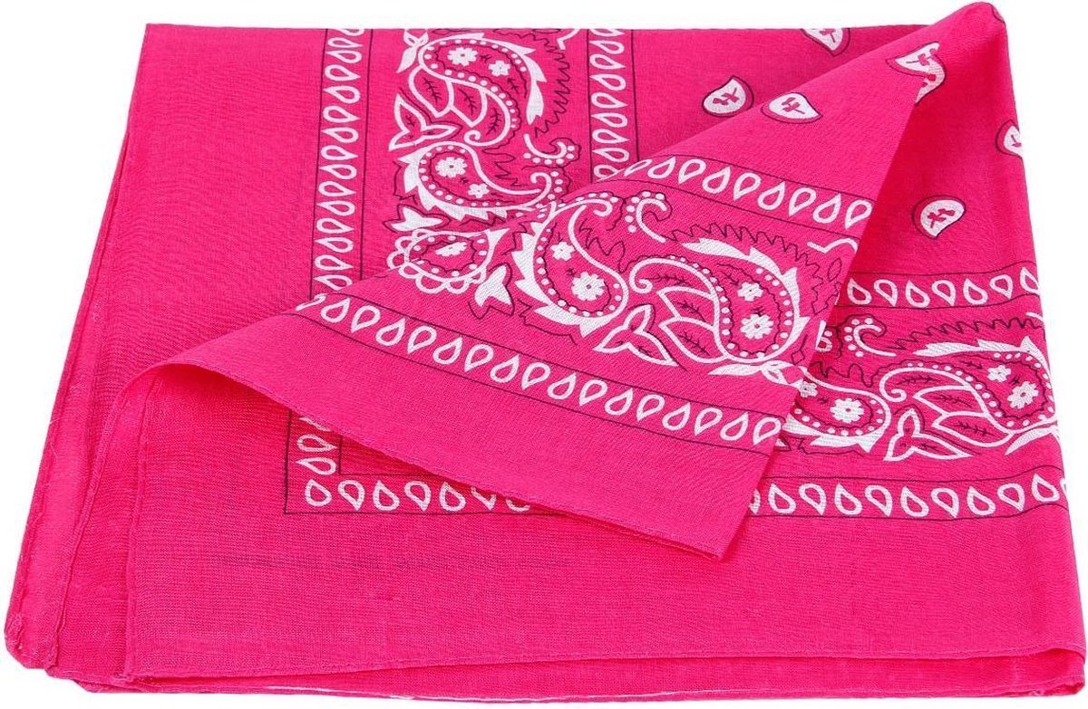 New Age Devi - Kleurrijke Carnaval Accessoire: Roze Paisley Bandana Shawltje - 54/54CM - Boerenzakdoek - Zakdoek