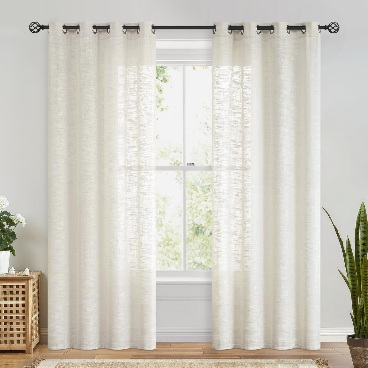 Unyqoos Beige Linnenlook Gordijnen met Oogjes voor Moderne en Klassieke Interieurs, Set van 2, 245 x 127 cm wit