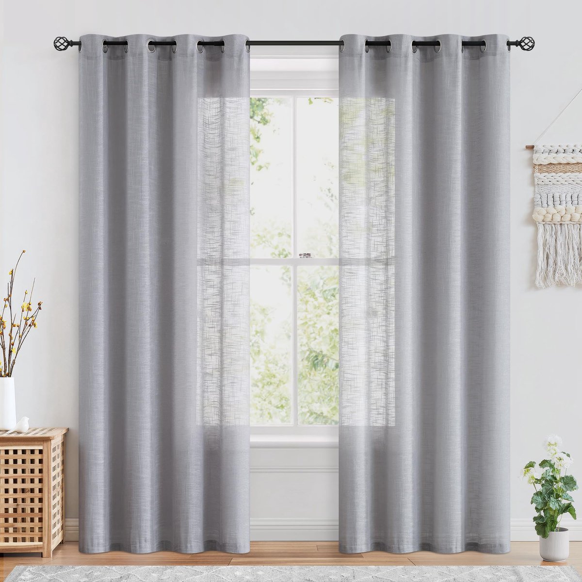 Unyqoos Moderne Linnenlook Gordijnen in Landhuisstijl voor Woonkamer en Slaapkamer, Set van 2, 245 x 127 cm grijs