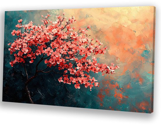 Bloeiende boomtak in zachte kleuren - Bloesem canvas schilderij - Canvas schilderijen bloemen - Impressionisme - Muurdecoratie klassiek - Decoratie muur - canvas 120x80 cm