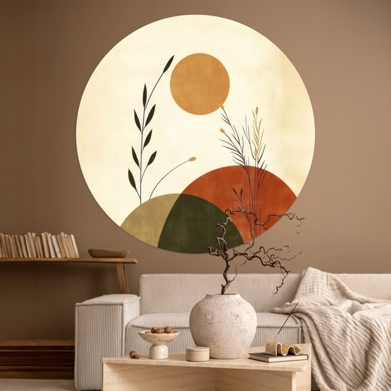 WallCircle® - Behangcirkel 120x120 cm - Muurstickers Planten - Abstract - Vormen - Muurcirkel woonkamer - Wandcirkel slaapkamer - Kamer decoratie zelfklevend - Muurdecoratie accessoires XXL