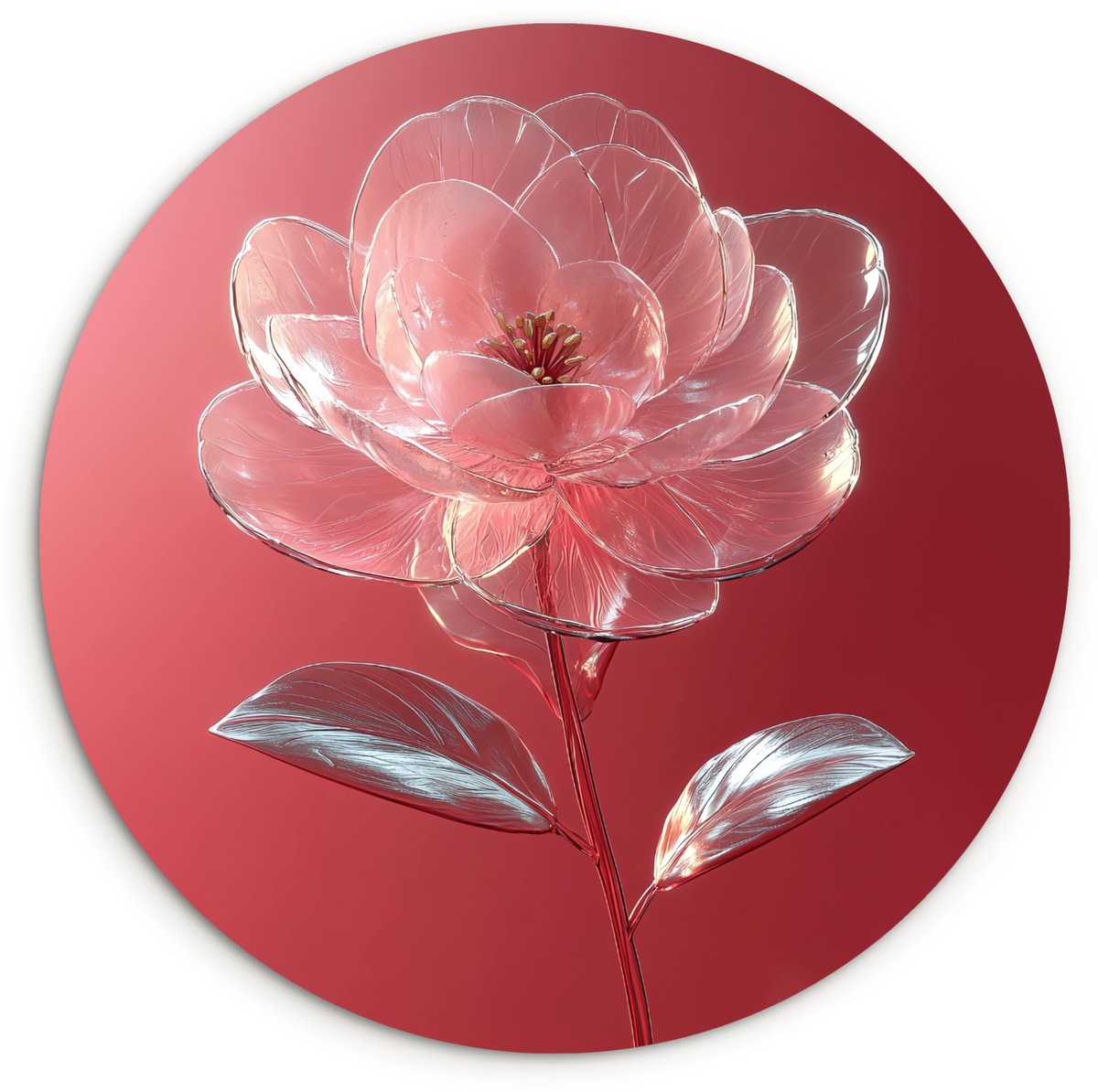 WallCircle Wandcirkel 120x120 cm - Muurcirkel Sierlijk - Bloem - Roze - Glazen - Muurdecoratie woonkamer - Wanddecoratie slaapkamer - Kamer decoratie accessoires - Ronde schilderijen Sierlijk - Bloem - Glazen