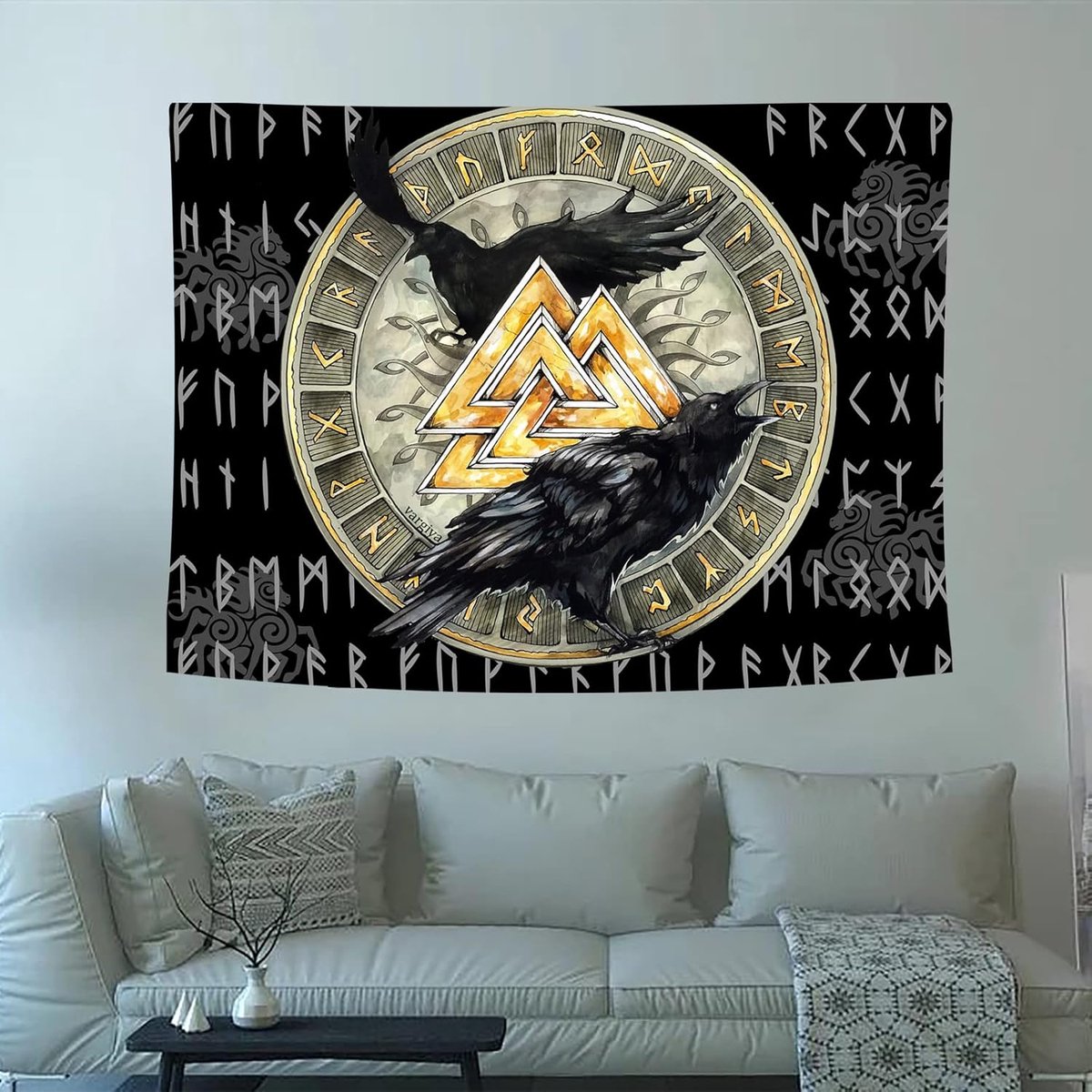 Ibenzoa Historisch Viking Wandtapijt - 200cm x 150cm - Geroutineerd Houtmotief zwart