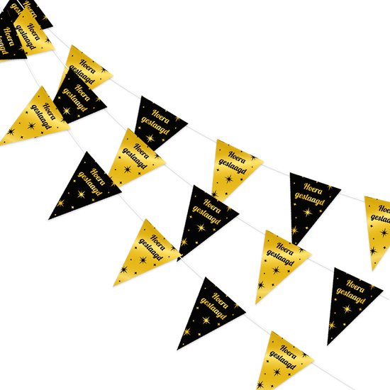 Q2P - Slingers - Geslaagd - Versiering - Diploma - Vlag - Decoratie - Vlaggenlijn - Goud - Zwart