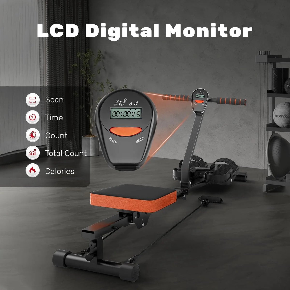 Afbeelding 3 van Opvouwbare Roeimachine - Full Body Workout - Home Trainer - Hydraulische Weerstand - Opvouwbaar - LCD Scherm - 1-12 Weerstandsniveaus - Veilig - Stabiel