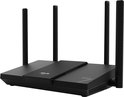 Zwarte ASUS WiFi 7 router met vier antennes, schuin van voren bekeken. Gekartelde afwerking in het midden en 'WiFi 7' logo.