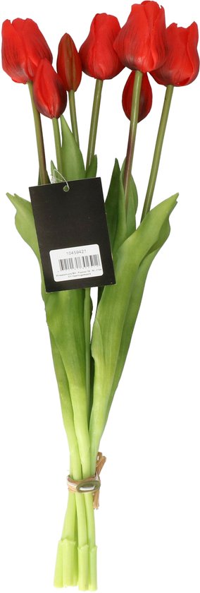 Bouquet de tulipes artificielles Bellatio Design Sally - 7 pièces - rouge - toucher réaliste - 47 cm