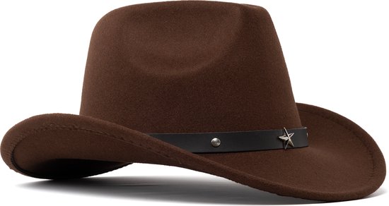 KIMU Cowboyhoed Donkerbruin Kinderen Ster - Donkerbruine Cowboy Western Hoed Sterretjes Jongen Meisje - Cowgirl Zilveren Sterren Carnaval