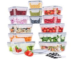 Plastic Airtight Food Storage Container Set - 14 Containers with Snap Lids Storage Tray - Microwave Dishwasher Freezer - Including Chalkboard Labels and Marker