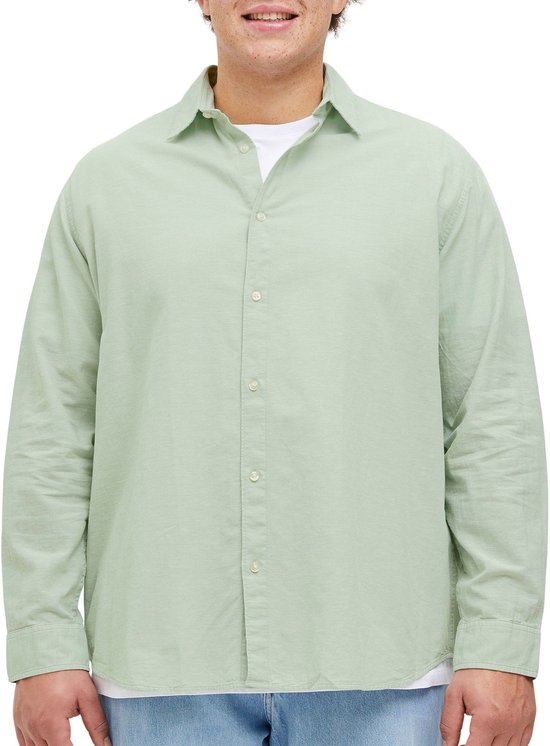 JACK&JONES PLUS JJEBREEZE LINEN BLEND SHIRT LS SN PLS Heren Overhemd - Iceberg Green