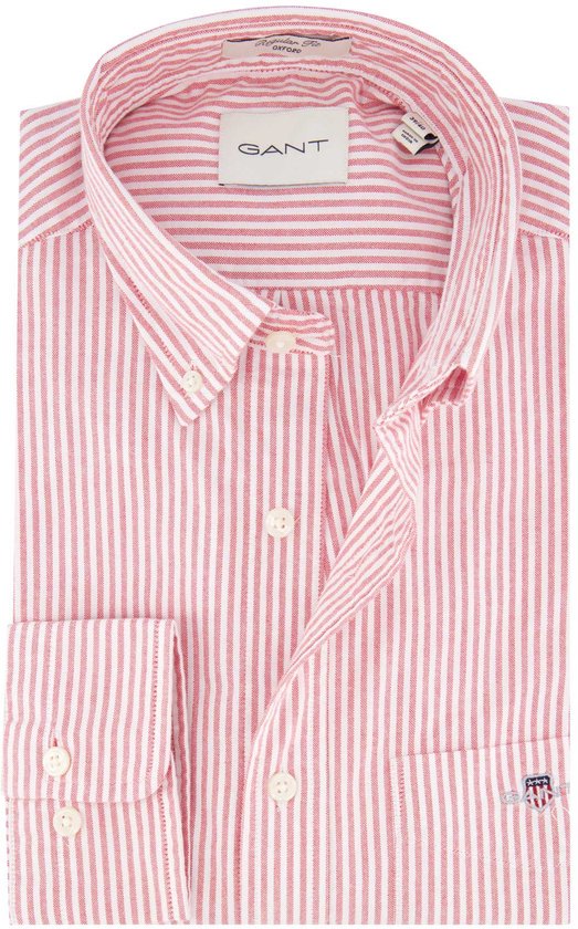 Gant overhemd met rode en witte strepen, button-down kraag en een borstzakje.