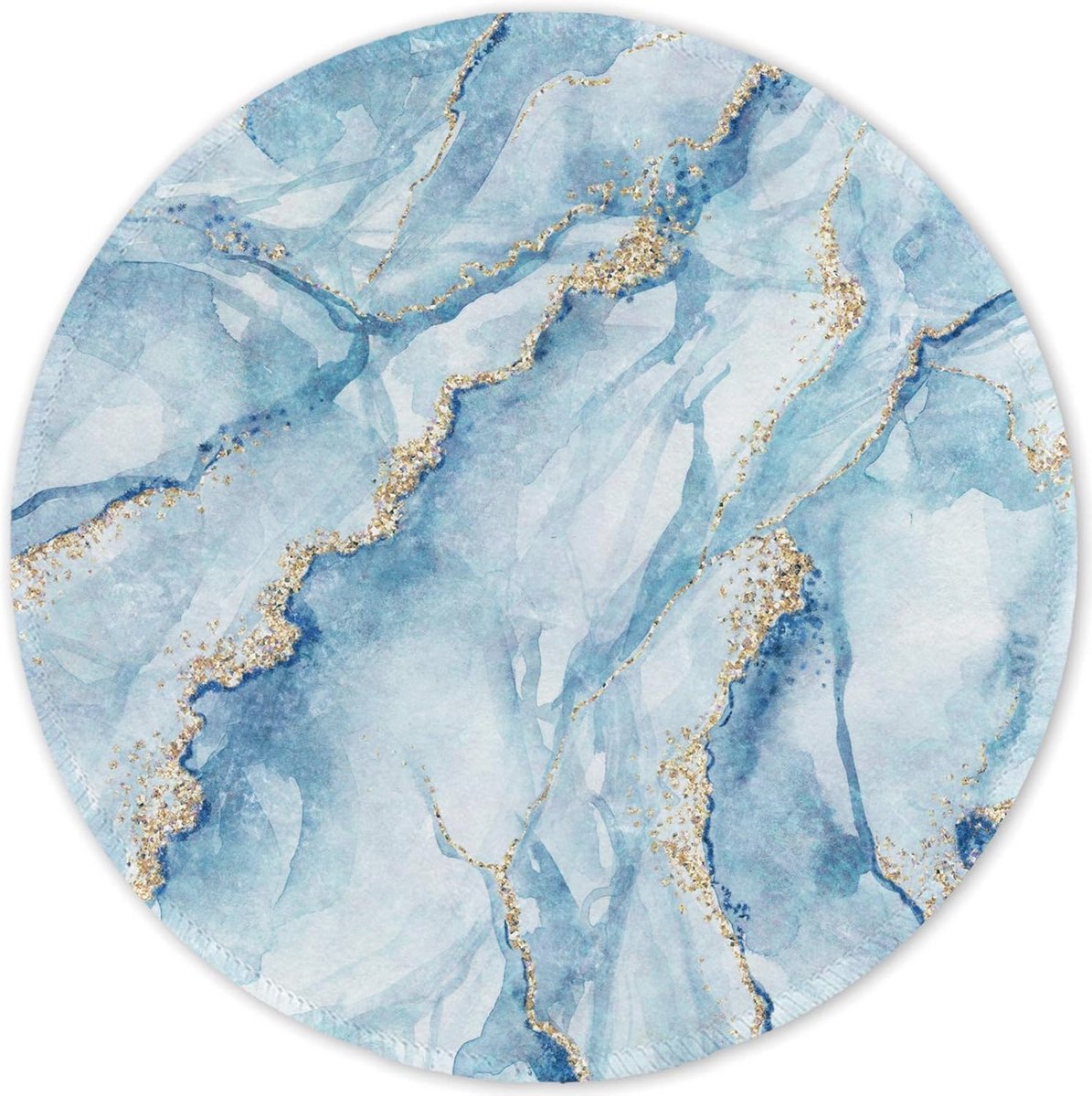 Ronde muismat met waterdichte antislip rubberen basis – Premium kwaliteit voor laptop en pc – Schattig blauw marmer ontwerp