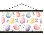 Posterhanger incl. Poster 90x45 cm - Schoolplaat - Eieren - Kleurrijk - Patroon - Textielposter - Zwarte latten