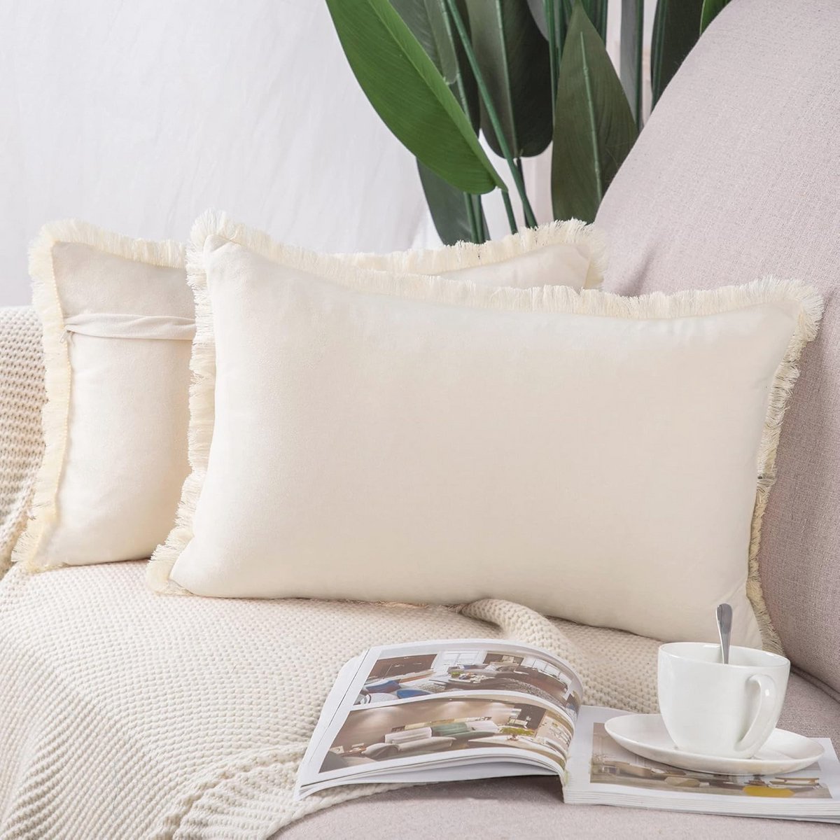Set van 2 Kort Suède Kussenslopen 30x50 cm - Zachte en Decoratieve Kussenhoezen voor Sofa en Slaapkamer - Beige