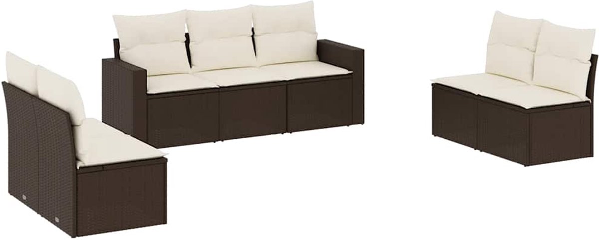 vidaXL 7-delige - Loungeset - met - kussens - poly - rattan - bruin