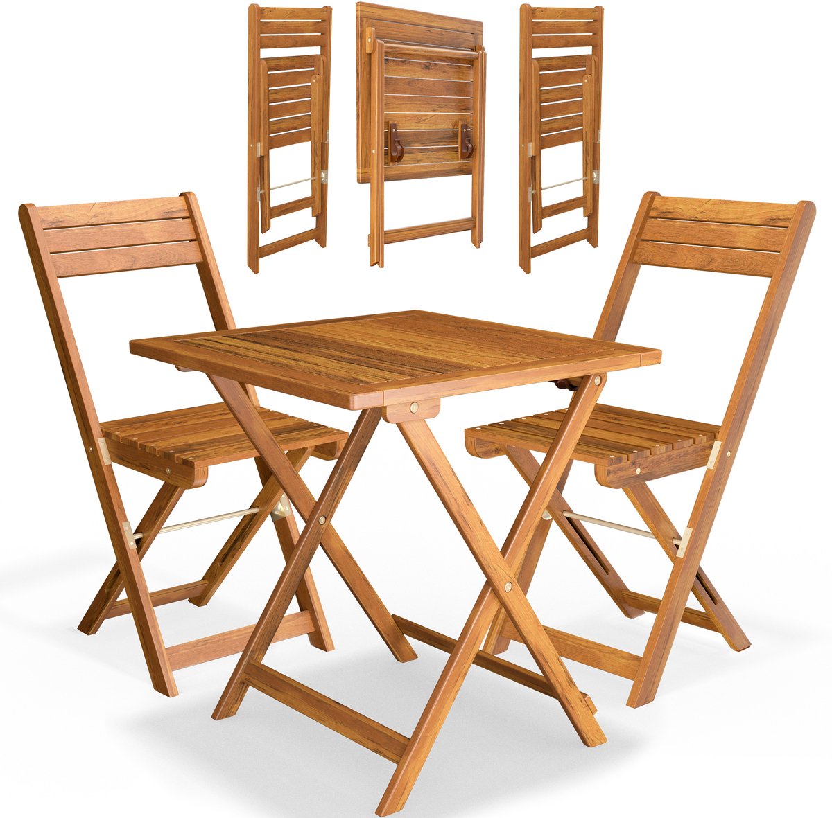 Casaria Tuinset – 1 Tafel 2 Stoelen Acaciahout Inklapbaar – Bruin – foto 3
