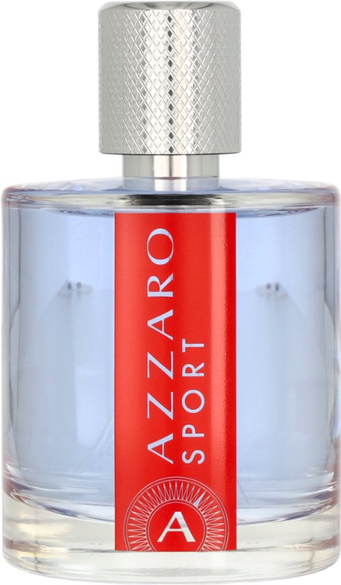 AZZARO SPORT Eau de Toilette in een doorzichtige fles met een rode band met witte letters.