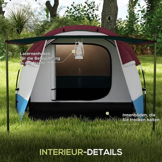 Tunneltent - Familietent 3 persoons - Kampeertent met drie ingangen - Waterdicht - Rood van Merkloos — afbeelding 4