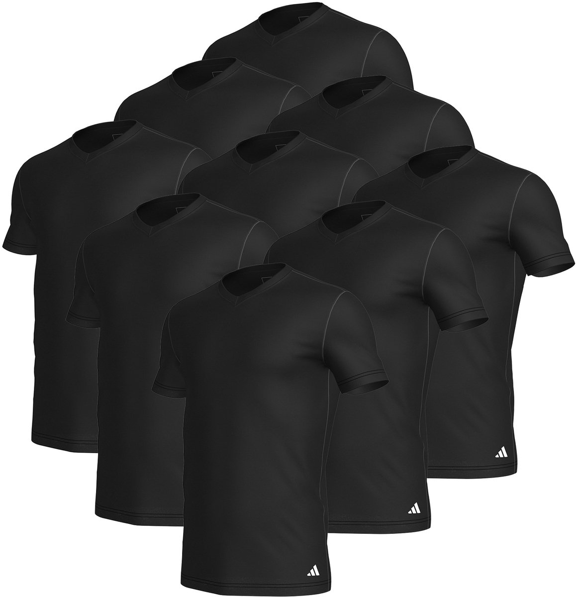 9-pack adidas V-Hals T-shirt Heren V-Hals Katoen Zwart