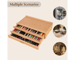 Houten Kunstenaars Opbergdoos met 3 Lades en Verwijderbare Verdelers - Premium Beukenhout Organizer voor Kunstbenodigdheden
