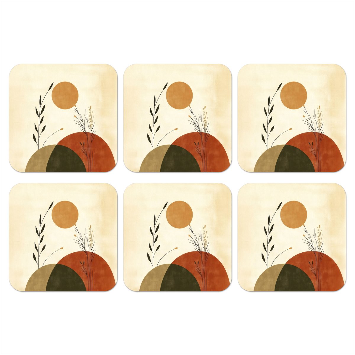 Onderzetters voor glazen - Planten - Abstract - Vormen - 10x10 cm - Glasonderzetters - 6 stuks