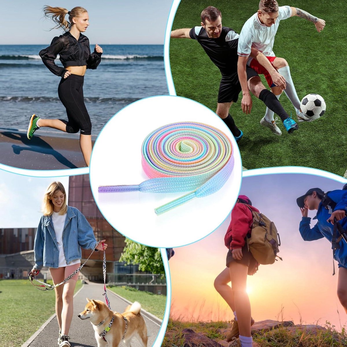 Gtziqa 2 paar kleurrijke schoenveters, 120 cm lang, regenboogveters, elastische platte kleurrijke gestreepte schoenveters voor mannen en vrouwen, sneakers, loopschoenen, sportschoenen