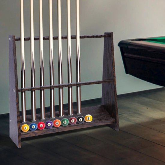 Bealive® Keu houder - Pool stick houder - geschikt voor 10 pool stokken - Biljart keu houder - Vloerstandaard biljart stokken - Donker bruin hout - 60 x 7 x 57 cm — afbeelding 4