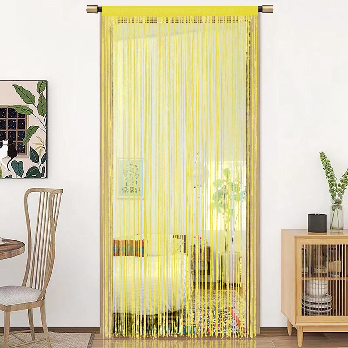 Unyqoos ® Zacht Geel String Deurgordijn voor Raam- en Ruimteverdeling, 90x200cm, Veelzijdige Decoratie