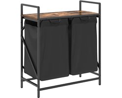 vidaXL - Wasmand - 2 - vakken - met - plank - gerookt - eikenkleurig