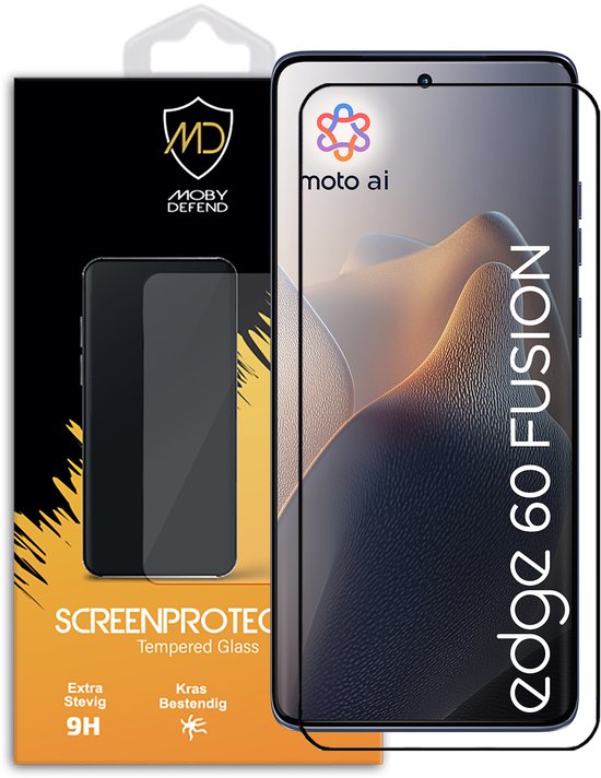 Protection d'écran pour Motorola Edge 60 Fusion - Écran de veille MobyDefend avec Rebords noirs - Glas trempé - Plaque en verre compatible avec : Motorola Edge 60 Fusion