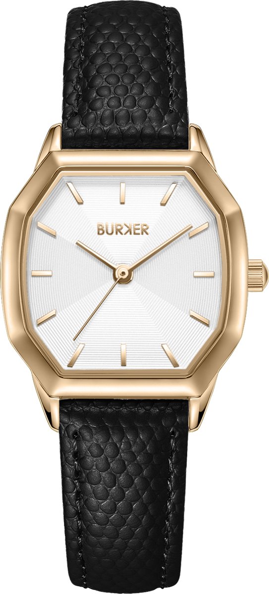 BURKER Julia Horloge Dames - Hexagon - Goud Zwart - Leren Band - 32 mm