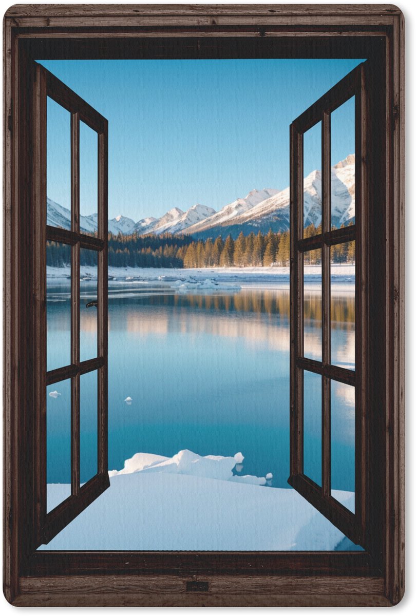 Muismat 18x27 cm - Mousepad Doorkijk - Winterlandschap - Meer - Bergen - Uitzicht - Muismatten