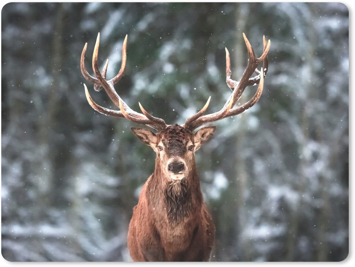 Muismat 23x19 cm - Mousepad Hert - Winter - Sneeuw - Bos - Natuur - Dier - Muismatten