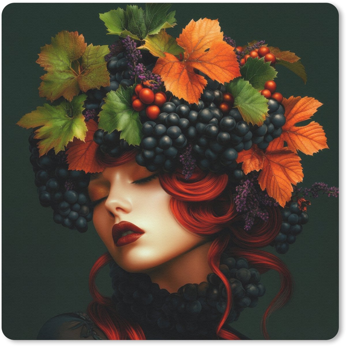 Muismat 30x30 cm - Mousepad Vrouw - Rood - Groen - Druiven - Muismatten