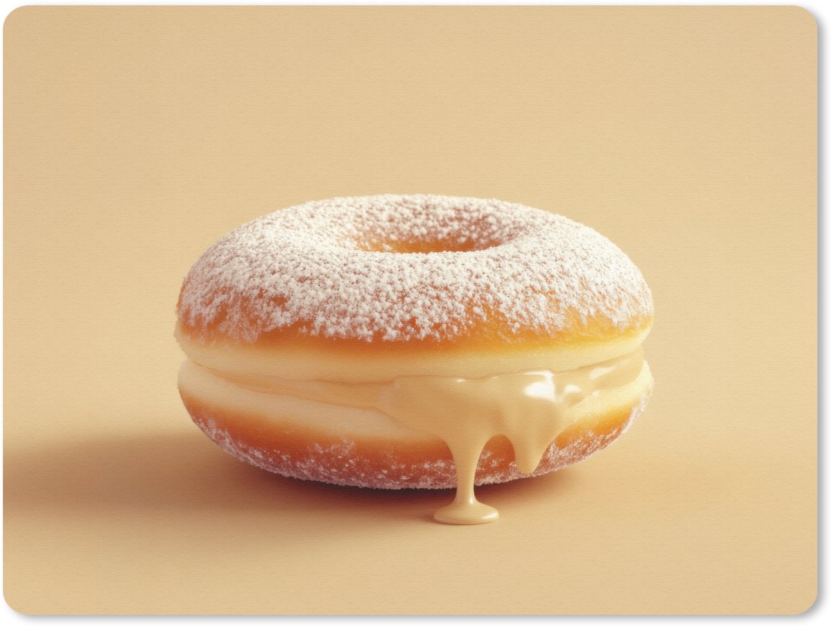Muismat 23x19 cm - Mousepad Donut - Romig - Poedersuiker - Beige - Muismatten