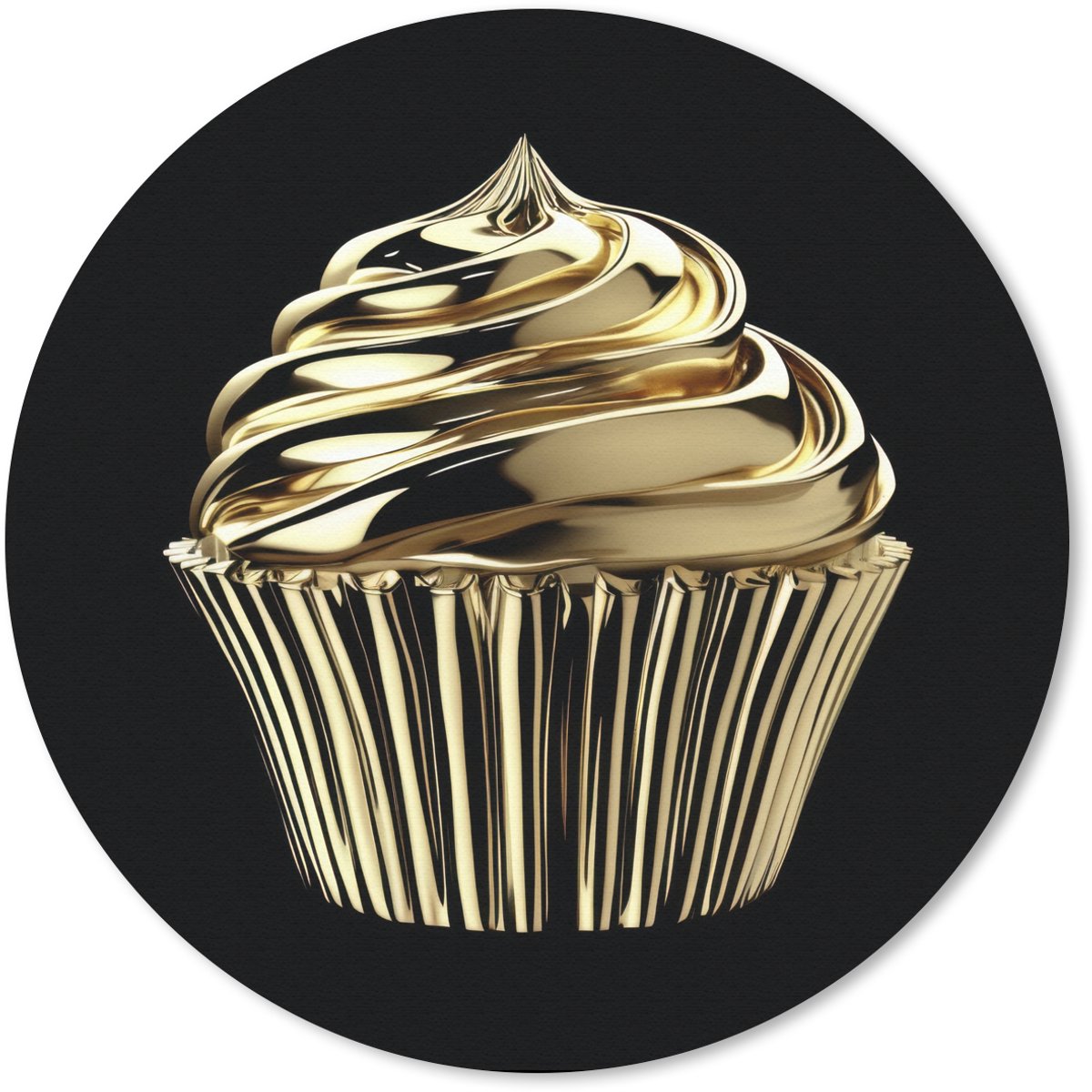 Muismat rond 30x30 cm - Mousepad Cupcake - Eten - Goud - Zwart - Ronde muismatten