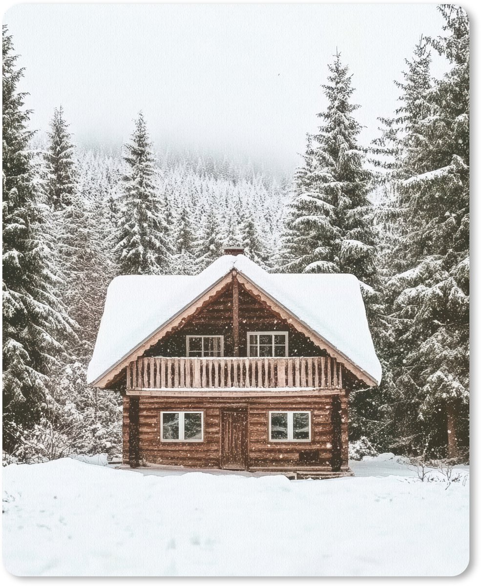 Muismat 19x23 cm - Mousepad Huis - Bos - Winter - Natuur - Sneeuw - Muismatten
