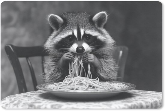 Muismat 27x18 cm - Mousepad Wasbeer - Cute - Pasta - Tafelkleed - Zwart - Wit - Muismatten