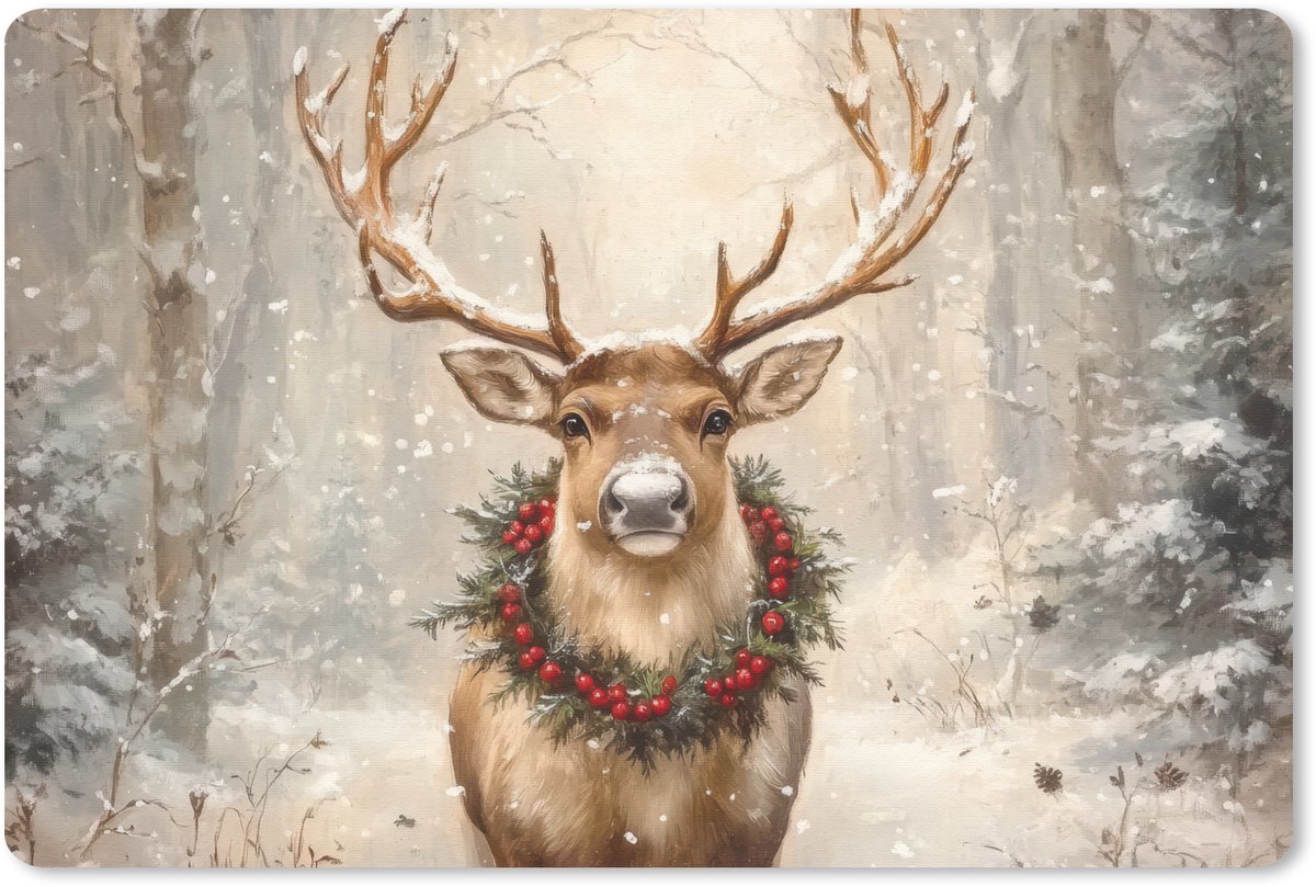 Muismat 27x18 cm - Mousepad Kerst - Rendier - Winter - Krans - Muismatten
