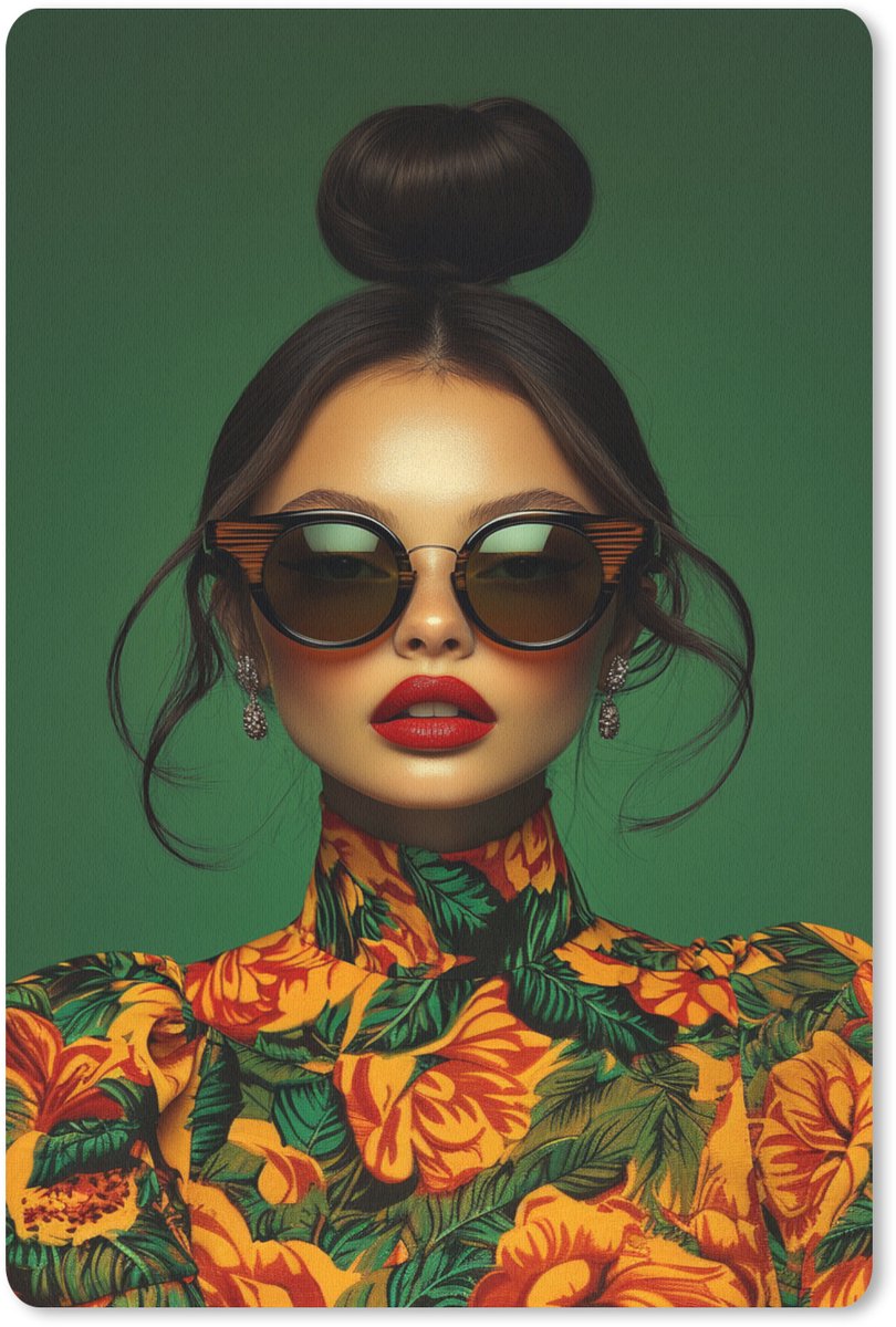 Muismat 18x27 cm - Mousepad Vrouw - Groen - Modern - Bril - Abstract - Muismatten