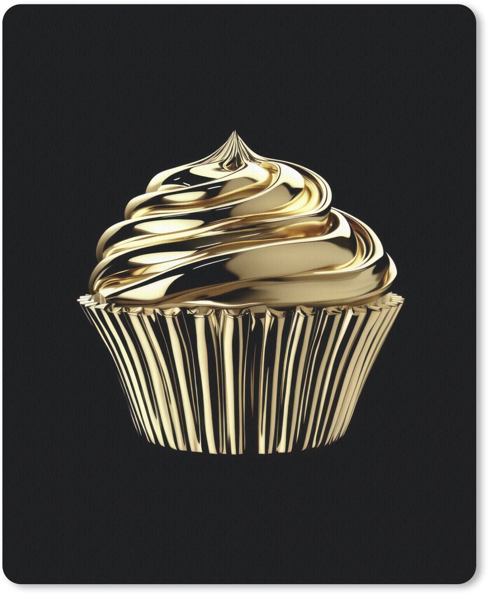 Muismat 19x23 cm - Mousepad Cupcake - Eten - Goud - Zwart - Muismatten