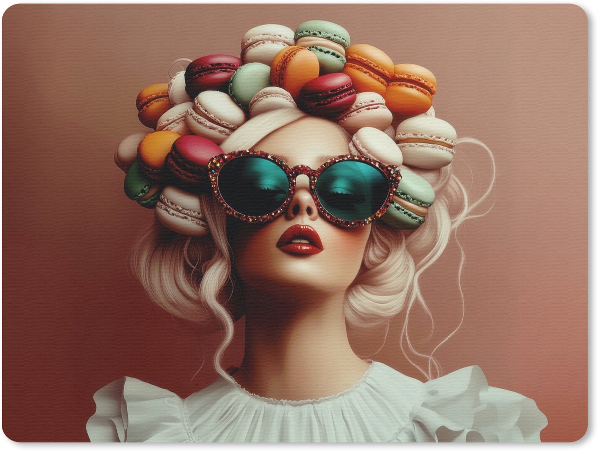 Muismat 23x19 cm - Mousepad Vrouw - Macarons - Bril - Muismatten